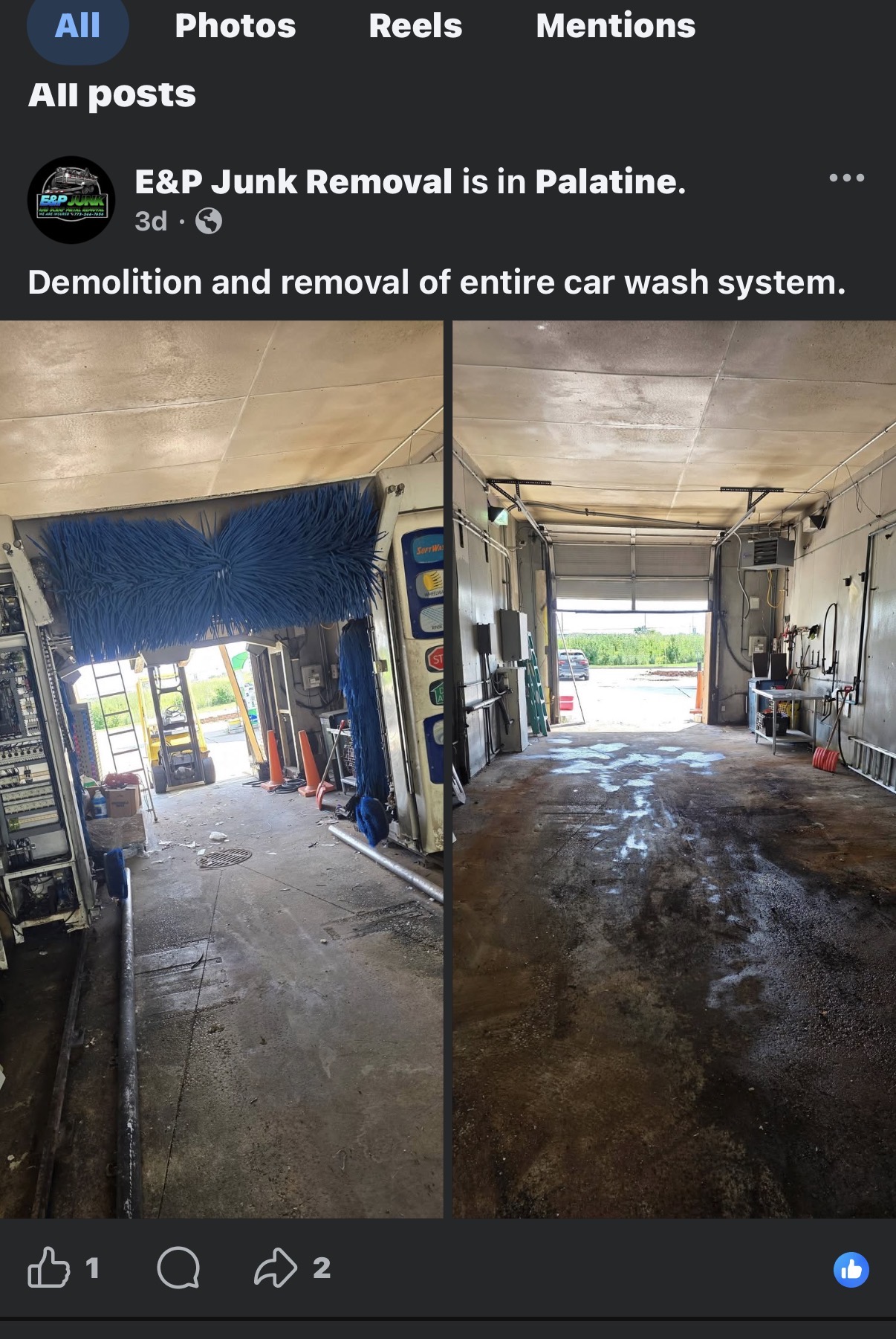 Car wash system before and after removal by E&P in Palatine, Illinois